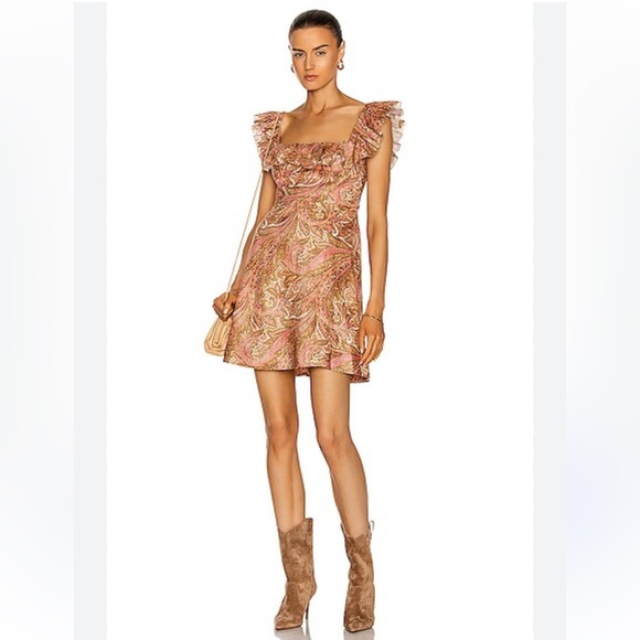 NWT ZIMMERMAN Brighton Ruffle-Neck Dress sherbet 4 - Picture 3 of 13